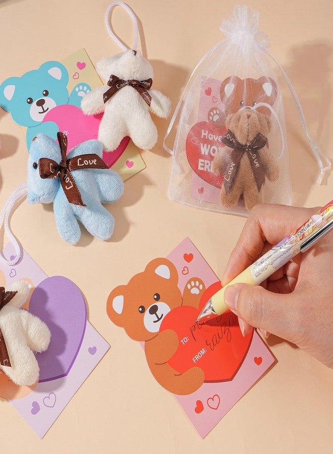 Sofier Valentines Day Gifts for Kids 27 Packs Bears Card with Mini Animal Toys & Keychains Plush Toy Party Favors for Boys Girls Classroom School Exchange - Image 3